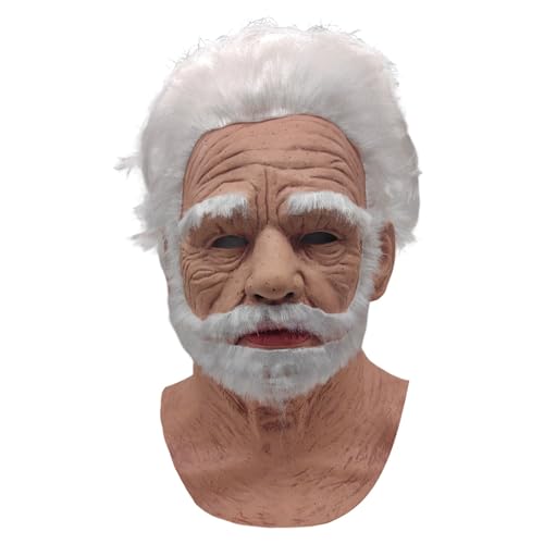 Halloween Face Old Grandpa Shaped Mask, Realistic Latex Human Wrinkle Face Mask Old Man Mask for Party Carnival Head Cover