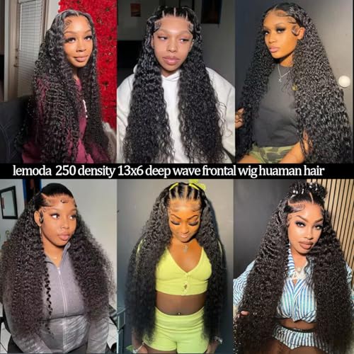 Lemoda 13x6 Full Lace Frontal Wigs 250 density Deep Wave Wig Human Hair 13x6 Deep Wave Lace Front Wigs Human Hair for Black Women HD Transparent Lace Frontal Wigs Human Hair Curly Wigs 22 INCH