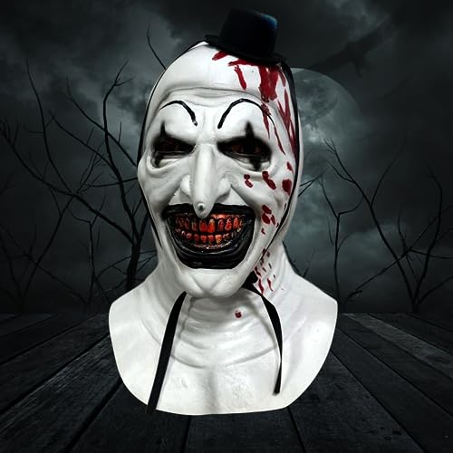LUNROUG Terrifier Clown Mask Scary Joker Killer Bloody Halloween Masks Horror, Adult Scary Killer Clown Joker Halloween Costume, Full Head Latex Mask