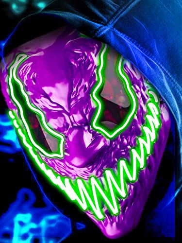 Quanquer Halloween Mask LED Light Up Mask for Adults Kids, Unique Neon Glow Masks with Dark and Evil Glowing Eyes, Conspicuous Menacingly Cool Halloween Costume for Men Women Cosplay