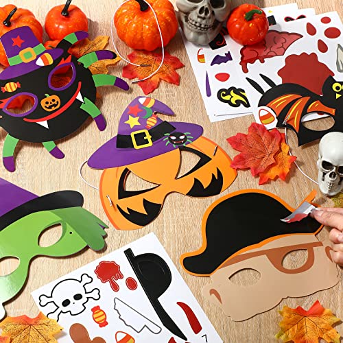 Capoda Halloween Masks for Kids Halloween Mask Craft Pumpkin Witch Bat Pirate DIY Paper Mask for Halloween Party Activities (48 Pcs)
