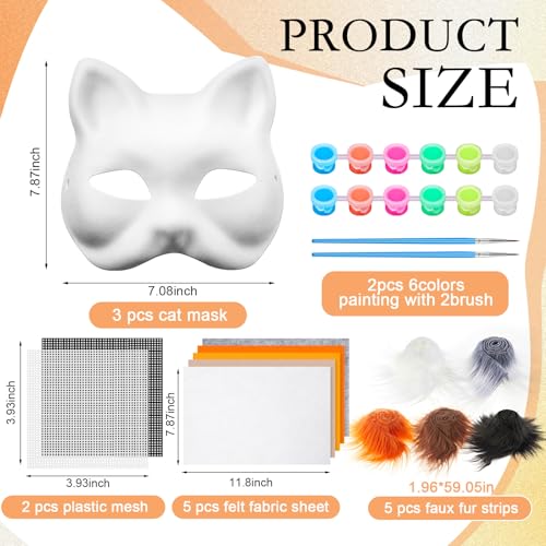 Seenelling 13 Pcs DIY Glow in the Dark Therian Mask Set Cat Fox Mask Halloween Mask Therian Stuff Gear for Masquerade Cosplay (Stylish Color)