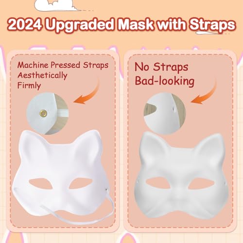 NOVEMBER SPRING 10pcs Cat Mask Therian Mask with Strap White Cat Masks to Paint DIY Halloween Mask Animal Half Facemasks Paper Blank Masks for Crafts Masquerade Cosplay Party
