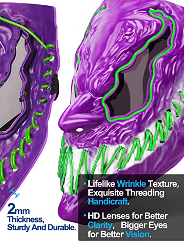 Quanquer Halloween Mask LED Light Up Mask for Adults Kids, Unique Neon Glow Masks with Dark and Evil Glowing Eyes, Conspicuous Menacingly Cool Halloween Costume for Men Women Cosplay