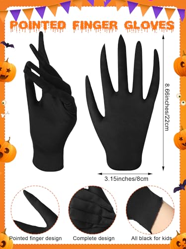 Sintege 2 Pcs Halloween Black Full Face Mask and Pointed Fingertip Gloves Horror Black Costume Set Unisex Faceless Mask (Kid Size)
