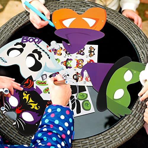 Capoda Halloween Masks for Kids Halloween Mask Craft Pumpkin Witch Bat Pirate DIY Paper Mask for Halloween Party Activities (48 Pcs)