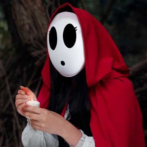 camzezy Shy Guy Mask for Halloween Cosplay Costume Full Face White Mask Game Cosplay Costume Props Accessories for Halloween