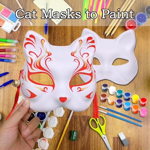 NOVEMBER SPRING 10pcs Cat Mask Therian Mask with Strap White Cat Masks to Paint DIY Halloween Mask Animal Half Facemasks Paper Blank Masks for Crafts Masquerade Cosplay Party