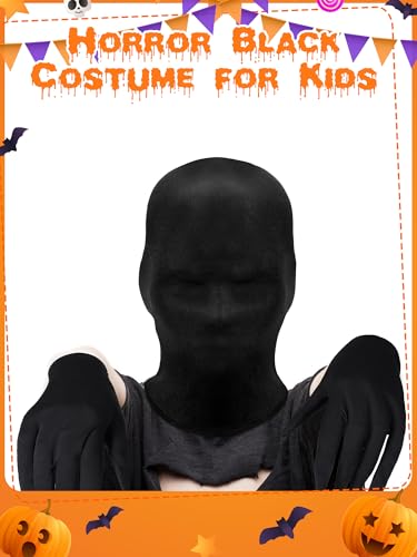 Sintege 2 Pcs Halloween Black Full Face Mask and Pointed Fingertip Gloves Horror Black Costume Set Unisex Faceless Mask (Kid Size)