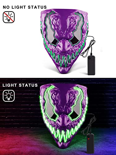 Quanquer Halloween Mask LED Light Up Mask for Adults Kids, Unique Neon Glow Masks with Dark and Evil Glowing Eyes, Conspicuous Menacingly Cool Halloween Costume for Men Women Cosplay