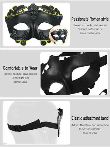 Guayma Masquerade Mask for Men/Women-Roman Greek Venetian Half Face Mask For Halloween Mardi Gras Costume Party Prom Ball (02-BK)