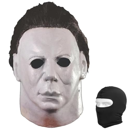 Moodmoon Michael Myers Mask,Halloween Carnival Cosplay Party Pranks Costume Props Masks Helmet For Adults or Kids (White face)
