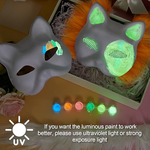 Seenelling 13 Pcs DIY Glow in the Dark Therian Mask Set Cat Fox Mask Halloween Mask Therian Stuff Gear for Masquerade Cosplay (Stylish Color)