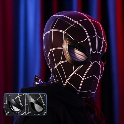SpiderHero Mask with Moving Eyes-Halloween Mask Full Face Chin Control Eyes Size Hero Cosplay Mask for Kids/Adult(Black)