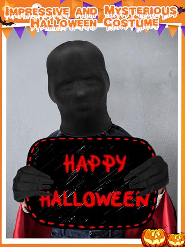 Sintege 2 Pcs Halloween Black Full Face Mask and Pointed Fingertip Gloves Horror Black Costume Set Unisex Faceless Mask (Kid Size)