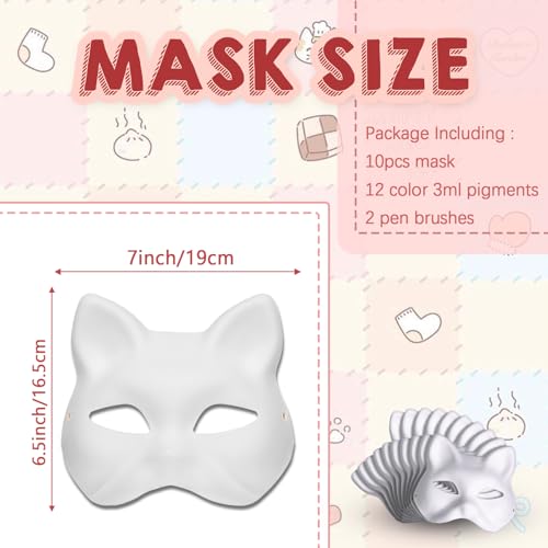 NOVEMBER SPRING 10pcs Cat Mask Therian Mask with Strap White Cat Masks to Paint DIY Halloween Mask Animal Half Facemasks Paper Blank Masks for Crafts Masquerade Cosplay Party