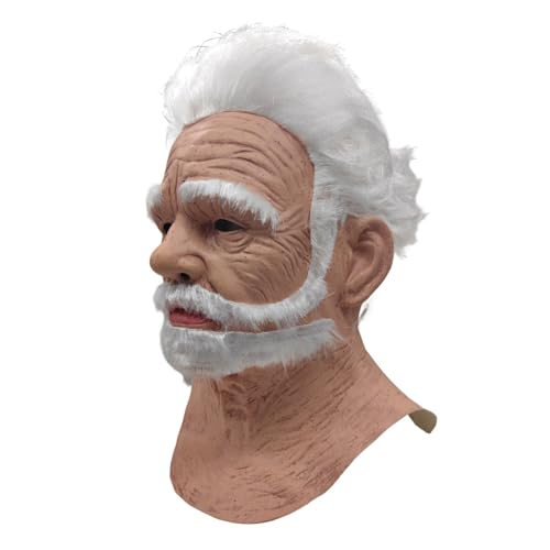 Halloween Face Old Grandpa Shaped Mask, Realistic Latex Human Wrinkle Face Mask Old Man Mask for Party Carnival Head Cover