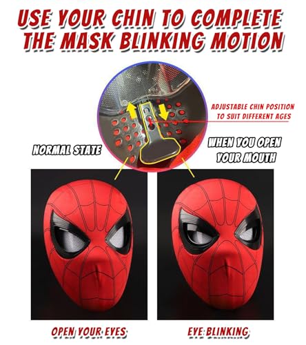SpiderHero Mask with Moving Eyes-Halloween Mask Full Face Chin Control Eyes Size Hero Cosplay Mask for Kids/Adult(Black)
