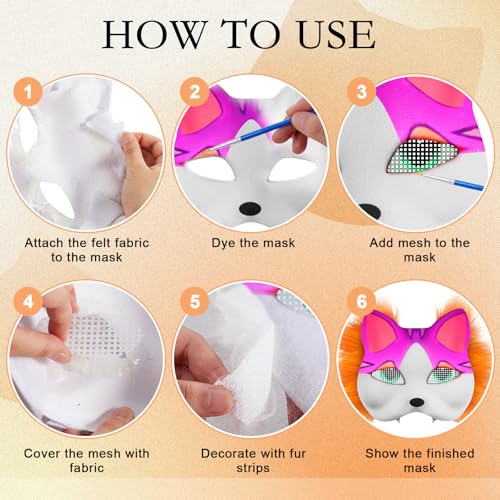 Seenelling 13 Pcs DIY Glow in the Dark Therian Mask Set Cat Fox Mask Halloween Mask Therian Stuff Gear for Masquerade Cosplay (Stylish Color)