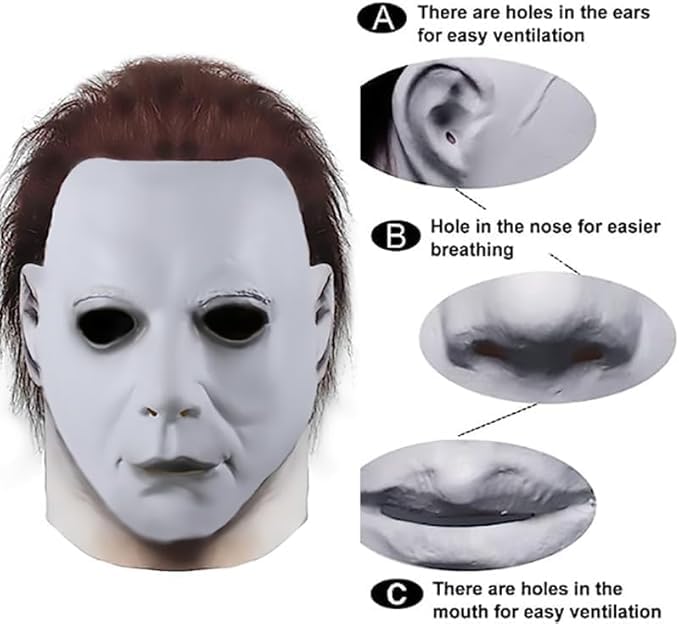 Moodmoon Michael Myers Mask,Halloween Carnival Cosplay Party Pranks Costume Props Masks Helmet For Adults or Kids (White face)