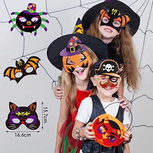 Capoda Halloween Masks for Kids Halloween Mask Craft Pumpkin Witch Bat Pirate DIY Paper Mask for Halloween Party Activities (48 Pcs)