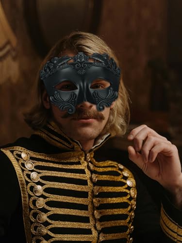 Guayma Masquerade Mask for Men/Women-Roman Greek Venetian Half Face Mask For Halloween Mardi Gras Costume Party Prom Ball (02-BK)