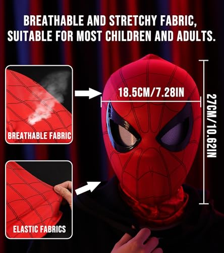 SpiderHero Mask with Moving Eyes-Halloween Mask Full Face Chin Control Eyes Size Hero Cosplay Mask for Kids/Adult(Black)
