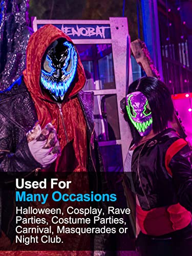 Quanquer Halloween Mask LED Light Up Mask for Adults Kids, Unique Neon Glow Masks with Dark and Evil Glowing Eyes, Conspicuous Menacingly Cool Halloween Costume for Men Women Cosplay