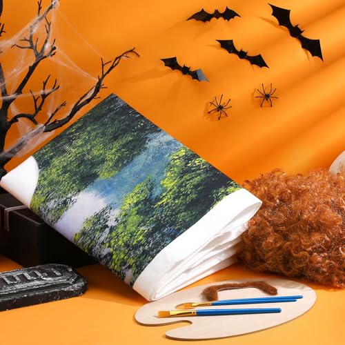 Jiuguva 7 Pcs Halloween 80s Landscape Painter Costume Set Painting Tree Canvas Brown Afro Wig Beard Painting Palette Brushes (Novelty Style)