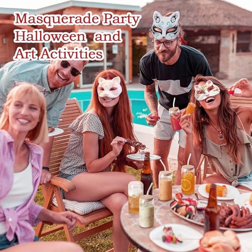 NOVEMBER SPRING 10pcs Cat Mask Therian Mask with Strap White Cat Masks to Paint DIY Halloween Mask Animal Half Facemasks Paper Blank Masks for Crafts Masquerade Cosplay Party