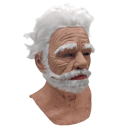 Halloween Face Old Grandpa Shaped Mask, Realistic Latex Human Wrinkle Face Mask Old Man Mask for Party Carnival Head Cover