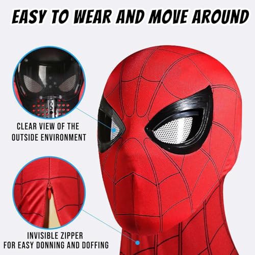 SpiderHero Mask with Moving Eyes-Halloween Mask Full Face Chin Control Eyes Size Hero Cosplay Mask for Kids/Adult(Black)
