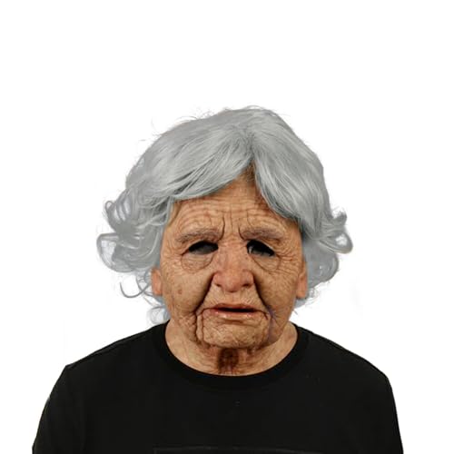 Realistic Granny Masks Novelty Halloween Costume Party Realistic Old Man Mask Latex Cosplay Party Costume Mask, Beige, (B)