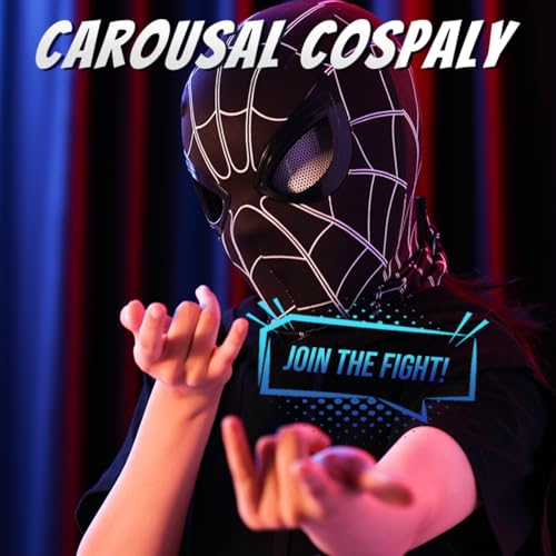 SpiderHero Mask with Moving Eyes-Halloween Mask Full Face Chin Control Eyes Size Hero Cosplay Mask for Kids/Adult(Black)