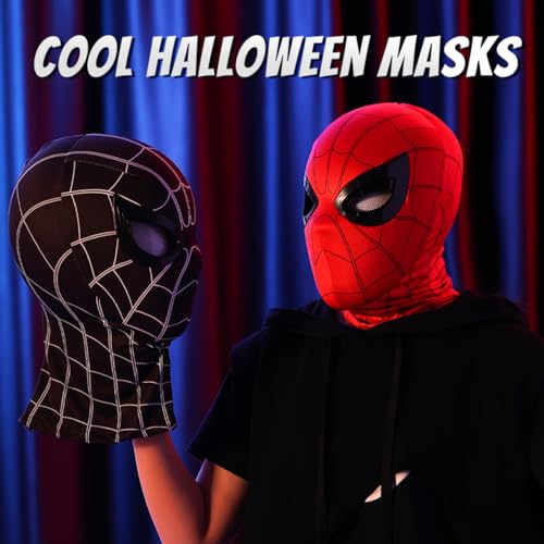 SpiderHero Mask with Moving Eyes-Halloween Mask Full Face Chin Control Eyes Size Hero Cosplay Mask for Kids/Adult(Black)