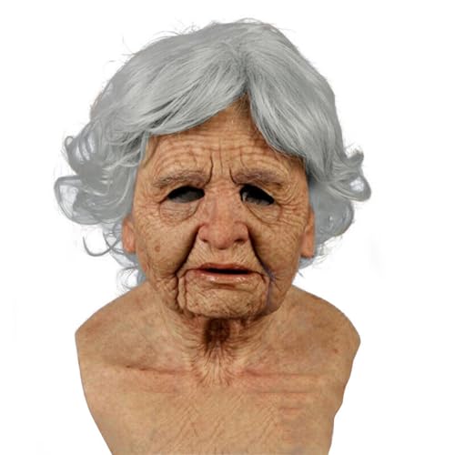 Halloween Old Men Mask Realistic Human Old Grandpa Latex Mask Halloween Masquerade Party Cosplay Costume (Women 01)