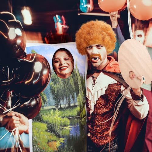 Jiuguva 7 Pcs Halloween 80s Landscape Painter Costume Set Painting Tree Canvas Brown Afro Wig Beard Painting Palette Brushes (Novelty Style)