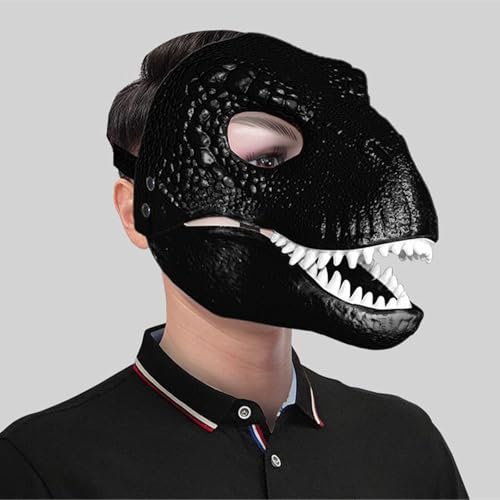 Aisstoye Dino Mask Moving Jaw Open Mouth Latex Rex Dinosaur Headgear Halloween Mask Party Cosplay Costume Mask (A1)