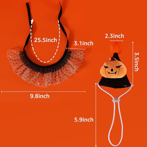 Halloween Cat Dog Costume Bandana and Hat Set, Feierxun Cat Outfits Cute Lace Bib Scarf and Witch Hat, Girls Cat Dog Halloween Bandana for Cat Apparel, Kitten Puppy Pet Clothes Dress Up