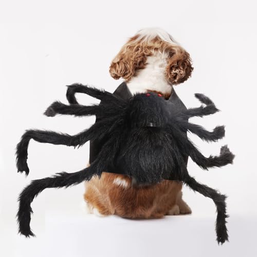 Suyfhdc Dog Spider Costume,Dogs Party Accessories Spider Decoration,Halloween Cosplay Costumes with Adjustable Velcro Fits Small Medium Pet Dogs and Cat,Black