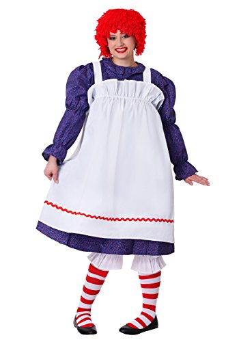 Deluxe Raggedy Doll Plus Size Costume for Women | Classic Rag Patchwork Halloween Outfit 8X Multicolor