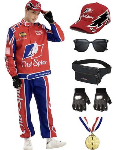 PTXZEQ Ricky Bobby Costume Talladega Nights Costume Racer Car Driver Cosplay Outfit Jacket Halloween Adult Men Women (Red, XL)