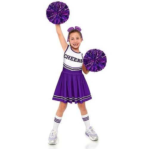 Toulite 4 Pcs Girls Cheerleader Costume Outfit Set Fancy Dress for Kids Halloween Sport Game (Purple,11-12 Years)