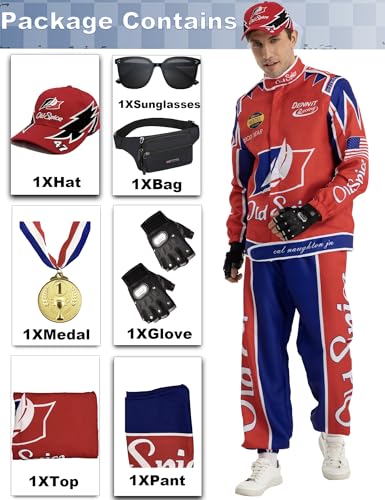 PTXZEQ Ricky Bobby Costume Talladega Nights Costume Racer Car Driver Cosplay Outfit Jacket Halloween Adult Men Women (Red, XL)