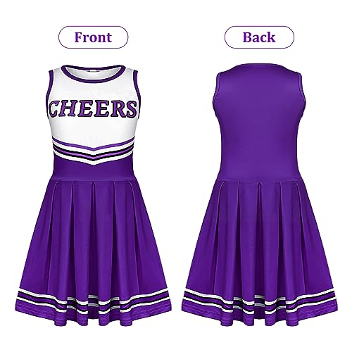 Toulite 4 Pcs Girls Cheerleader Costume Outfit Set Fancy Dress for Kids Halloween Sport Game (Purple,11-12 Years)