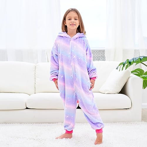FZOSM Cute Girls Unicorn Halloween Costume Cosplay Onesie (Bright Purple, 9-10 Years)