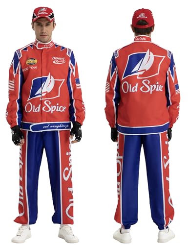 PTXZEQ Ricky Bobby Costume Talladega Nights Costume Racer Car Driver Cosplay Outfit Jacket Halloween Adult Men Women (Red, XL)