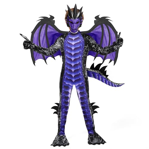 Spooktacular Creations Halloween Kids Purple Dragon Costume, Boys Dragon Wings, Tail and Mask Set for Halloween Dress Up