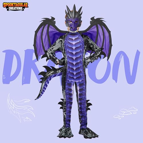 Spooktacular Creations Halloween Kids Purple Dragon Costume, Boys Dragon Wings, Tail and Mask Set for Halloween Dress Up