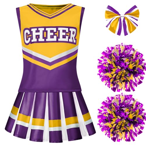Spooktacular Creations Girl Purple Cheerleader Costume, Halloween Cute Cheer Uniform Outfit with Accessories for Halloween High School Cheerleader Dress Up Costume-M